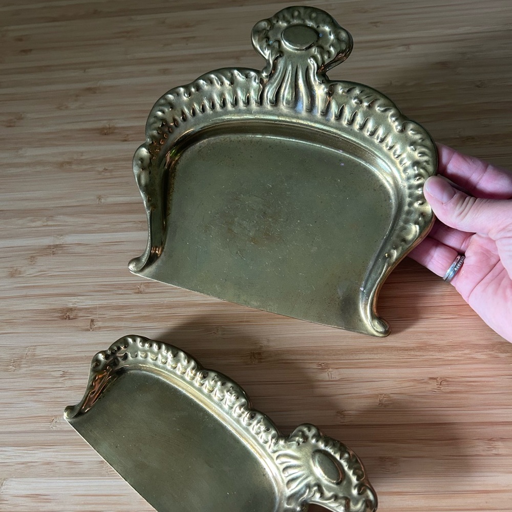 Antique Brass Crumb Tray Set of 2, Silent Butler Trays